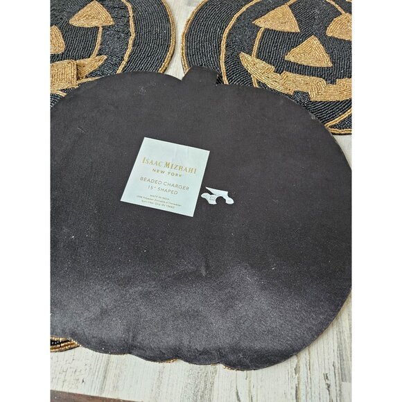 Isaac mizrahi beaded pumpkin Halloween charger placemat table mat decor gold bla - Picture 3 of 6